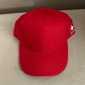 Red Baseball Cap with Swiss Flag Patch